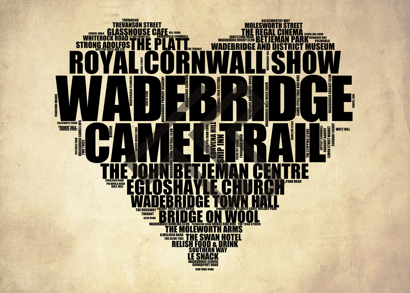 Wadebridge - Premium Typographic Word Cloud Prints, Posters & Gifts