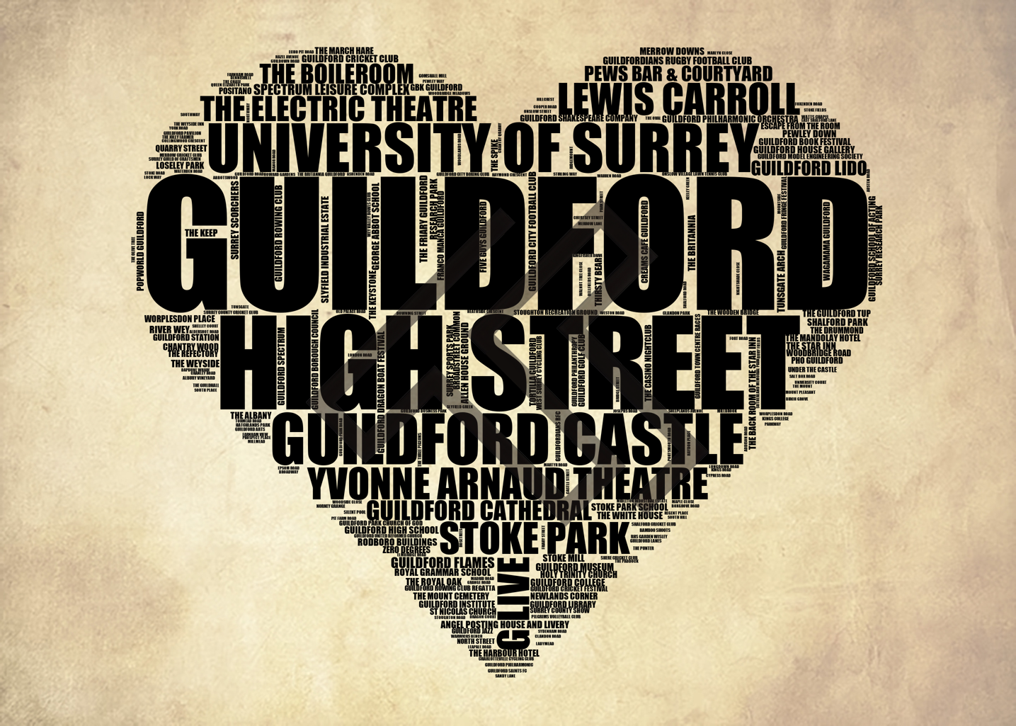 Guildford - Premium Typographic Word Cloud Prints, Posters & Gifts