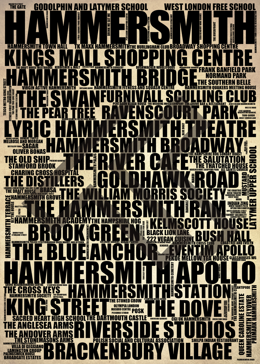 Hammersmith - Premium Typographic Word Cloud Prints, Posters & Gifts