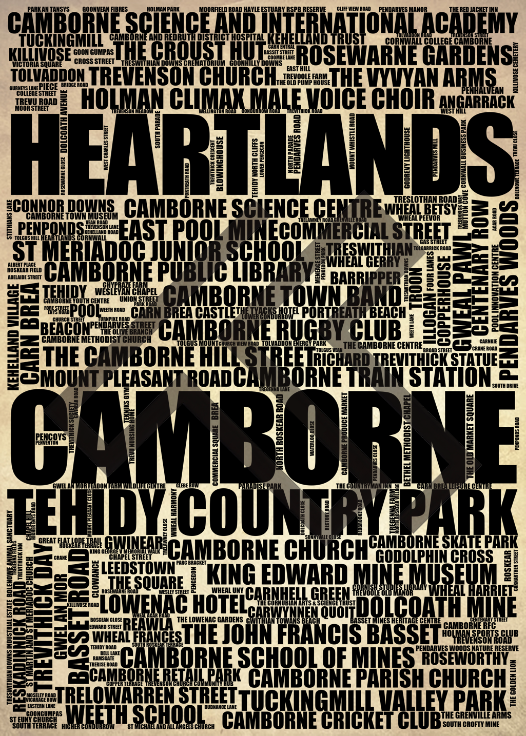 Camborne - Premium Typographic Word Cloud Prints, Posters & Gifts