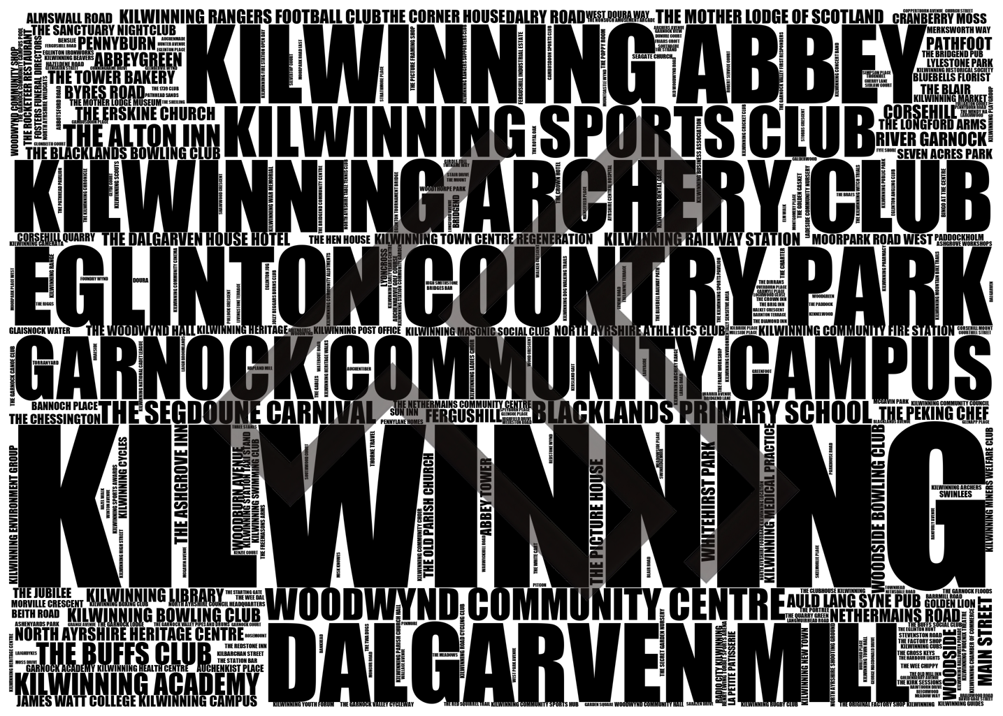 Kilwinning - Premium Typographic Word Cloud Prints, Posters & Gifts