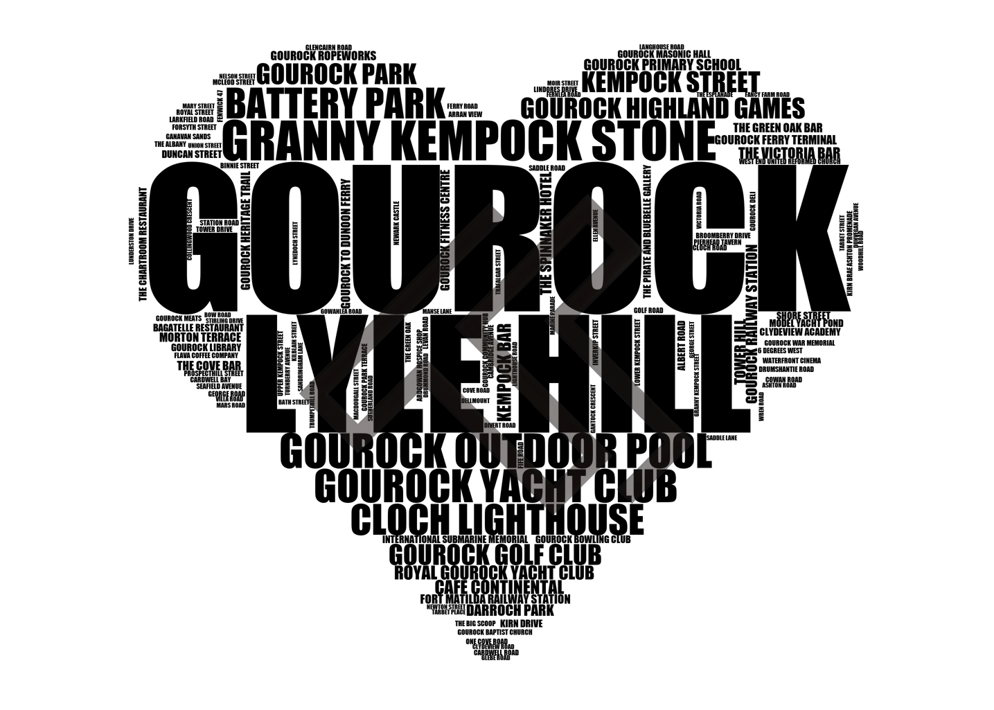 Gourock - Premium Typographic Word Cloud Prints, Posters & Gifts