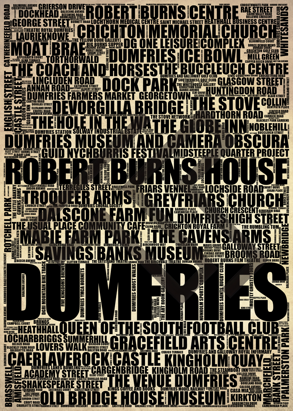 Dumfries - Premium Typographic Word Cloud Prints, Posters & Gifts