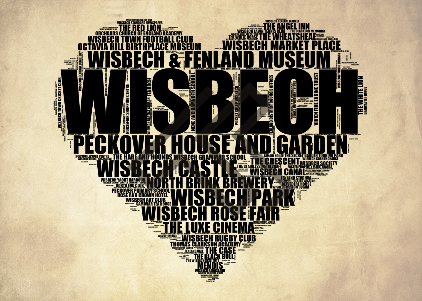 Wisbech - Premium Typographic Word Cloud Prints, Posters & Gifts