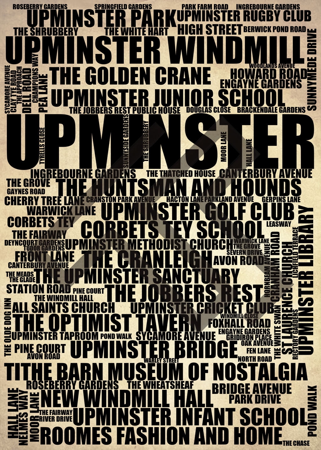 Upminster - Premium Typographic Word Cloud Prints, Posters & Gifts