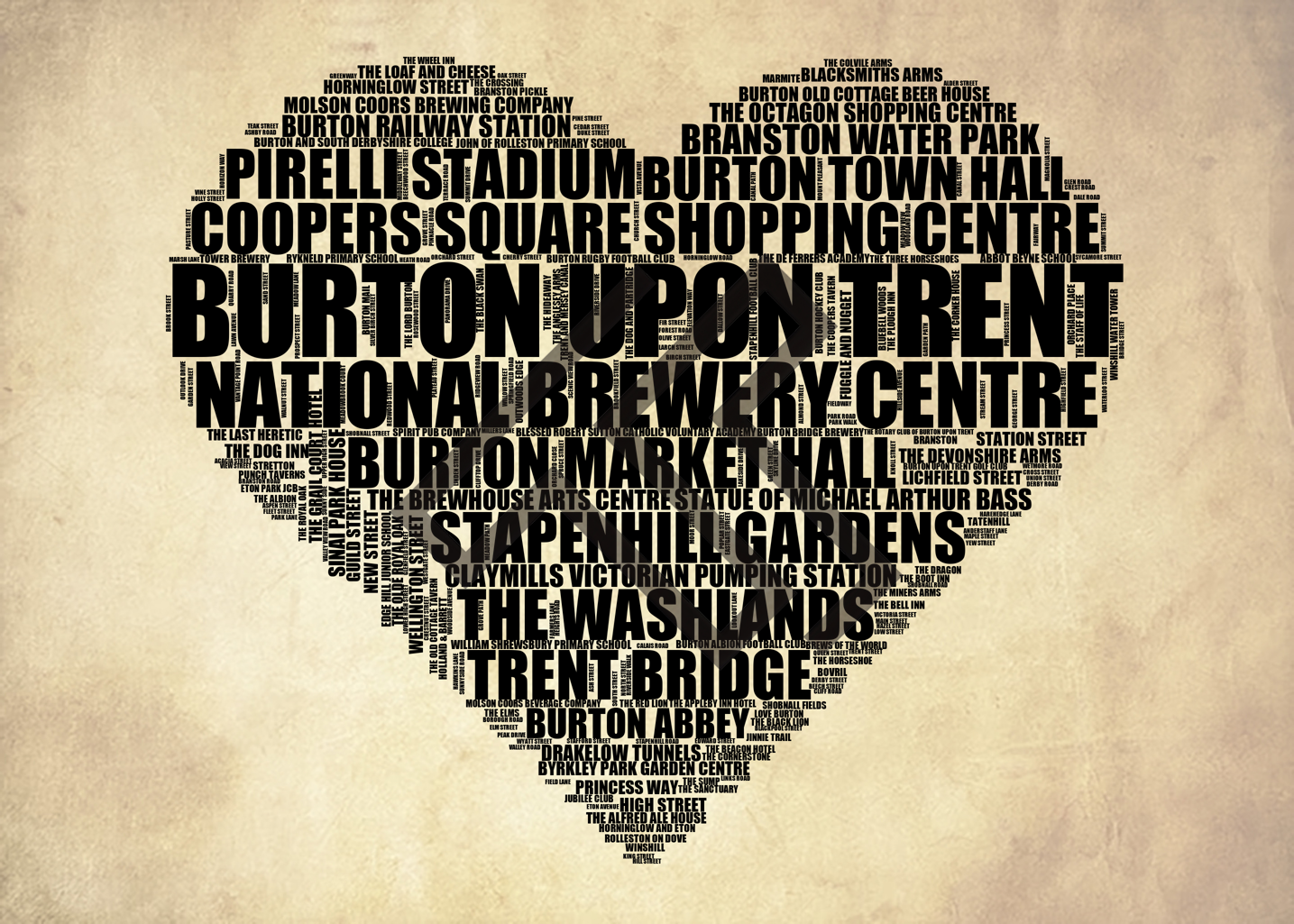 Burton upon Trent - Premium Typographic Word Cloud Prints, Posters & Gifts
