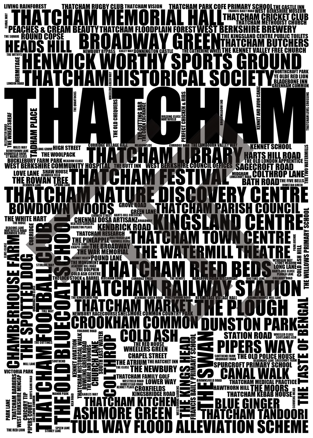 Thatcham - Premium Typographic Word Cloud Prints, Posters & Gifts