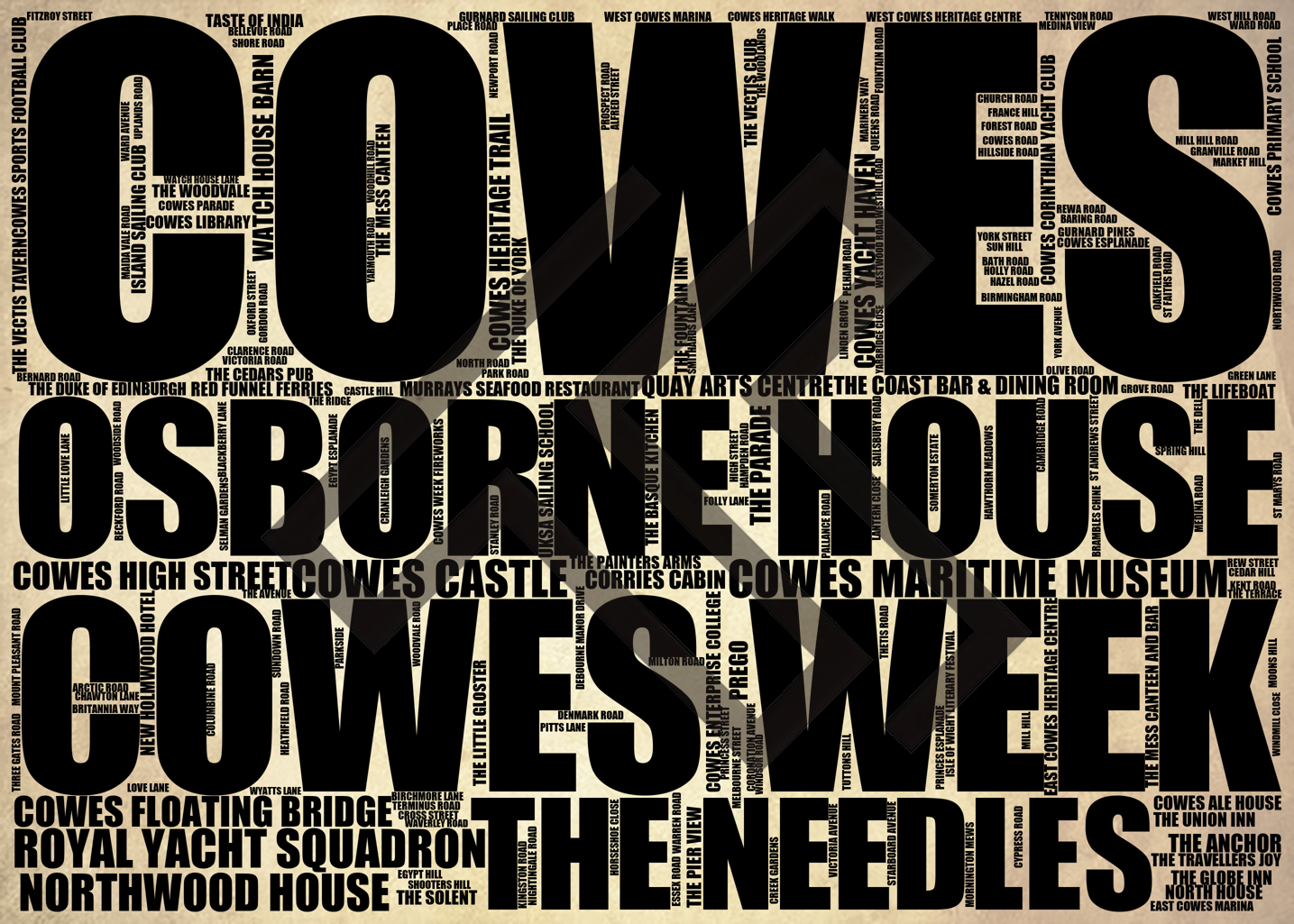 Cowes - Premium Typographic Word Cloud Prints, Posters & Gifts