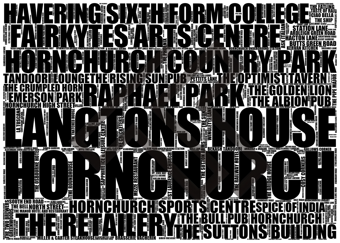 Hornchurch - Premium Typographic Word Cloud Prints, Posters & Gifts