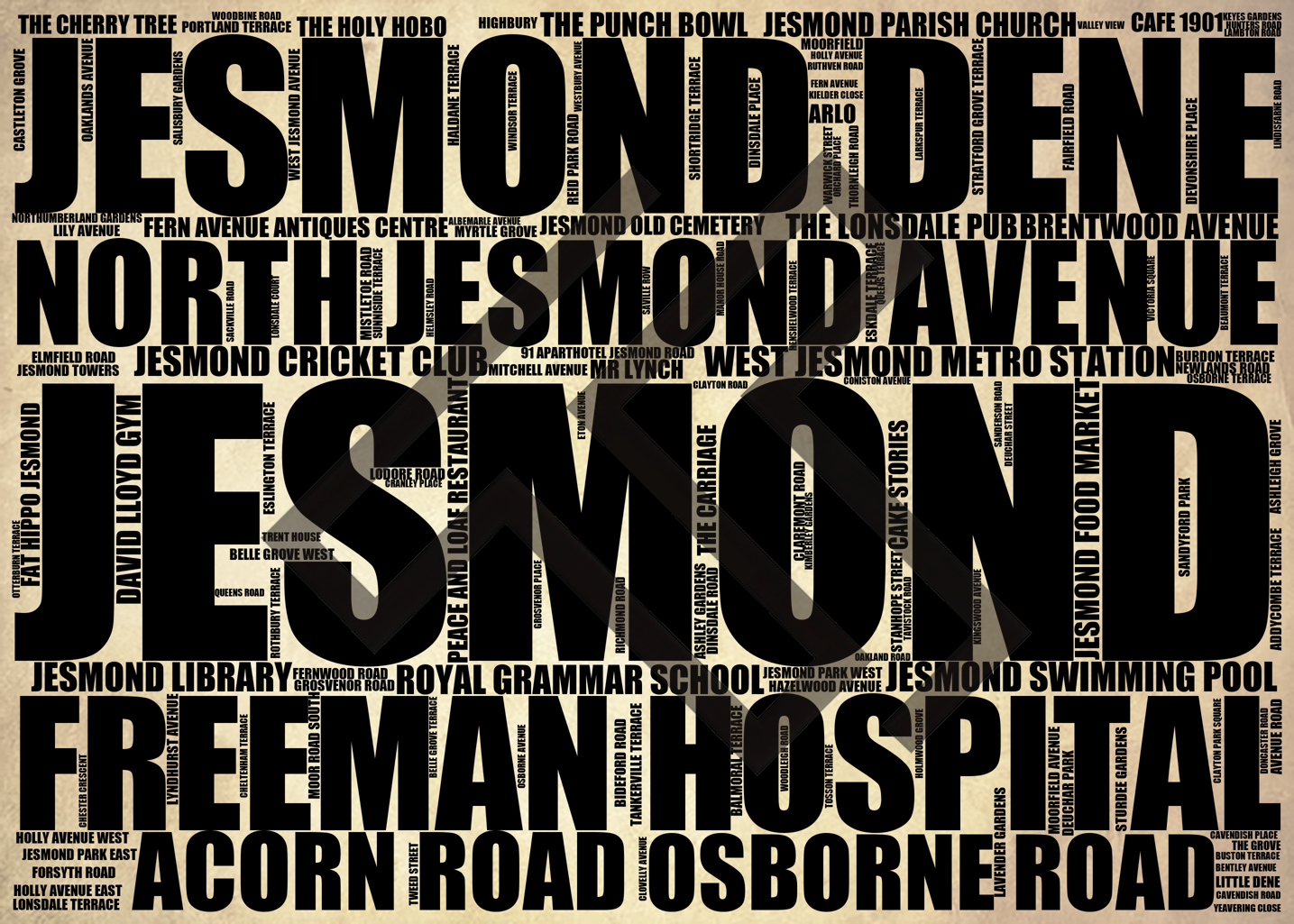Jesmond - Premium Typographic Word Cloud Prints, Posters & Gifts