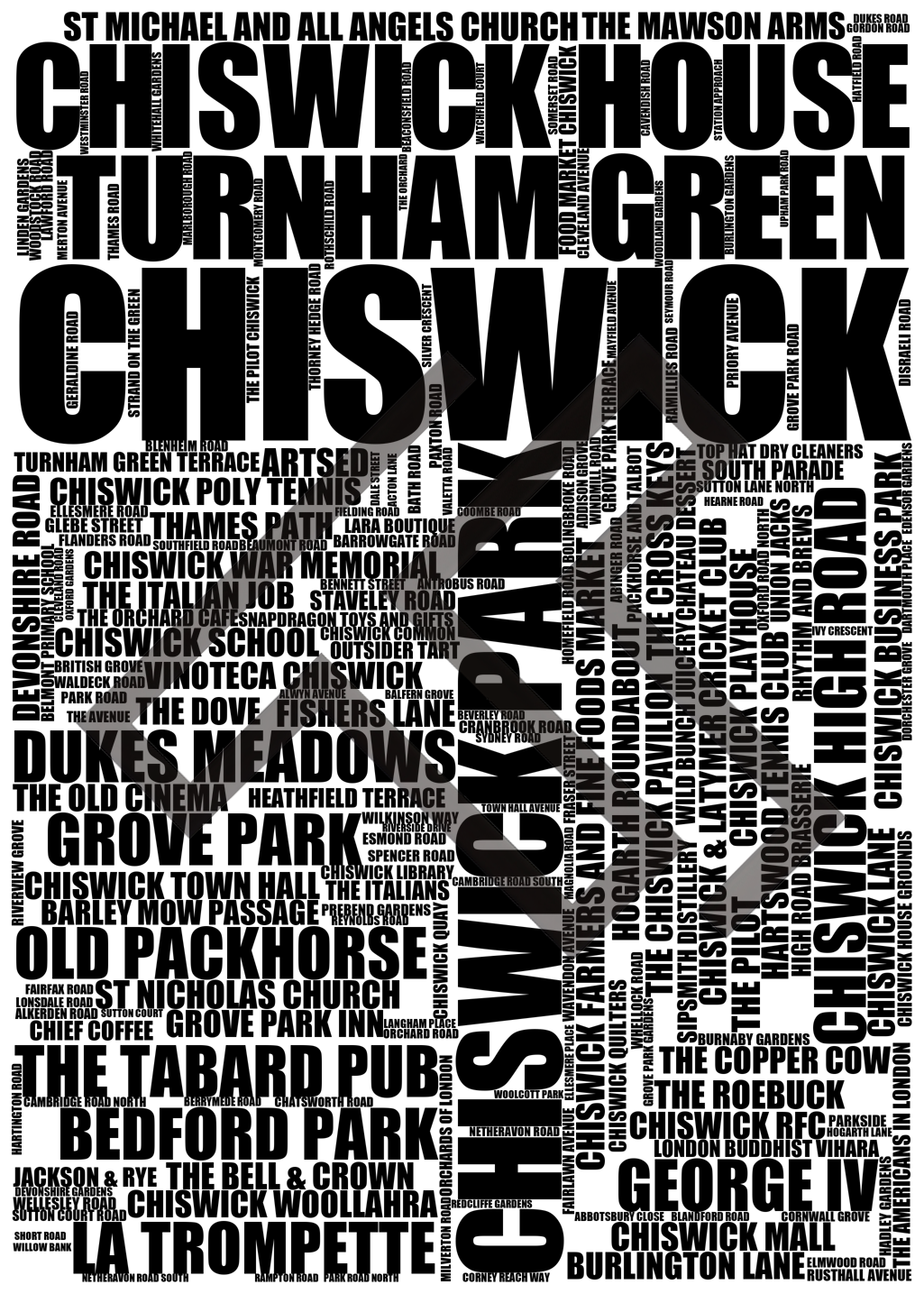 Chiswick - Premium Typographic Word Cloud Prints, Posters & Gifts