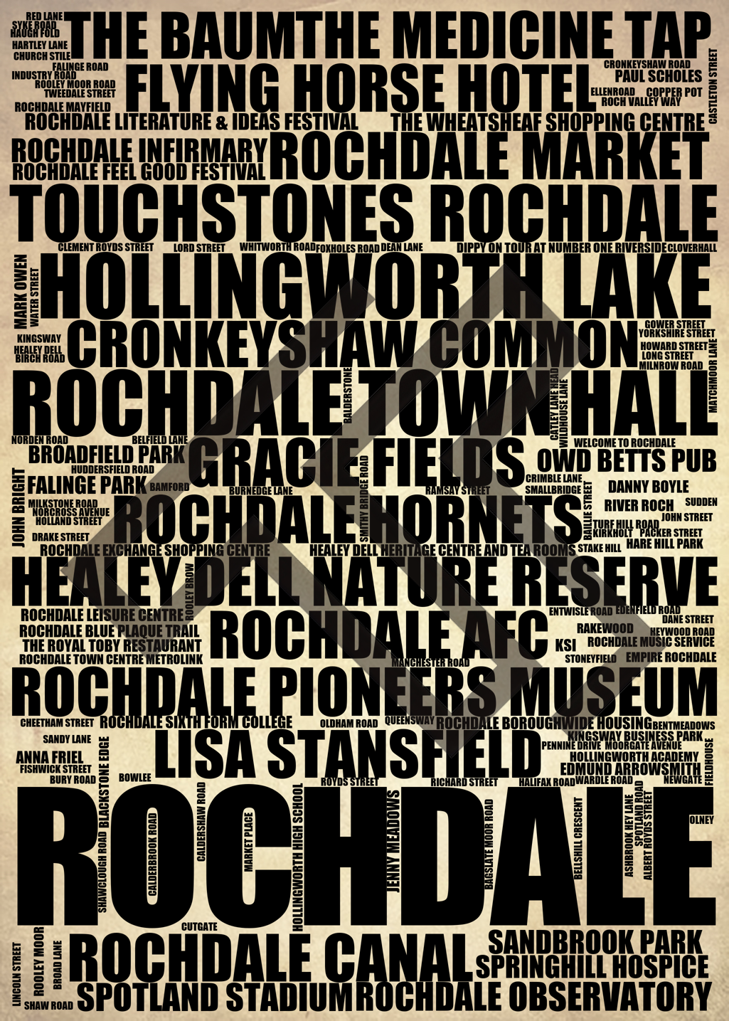 Rochdale - Premium Typographic Word Cloud Prints, Posters & Gifts