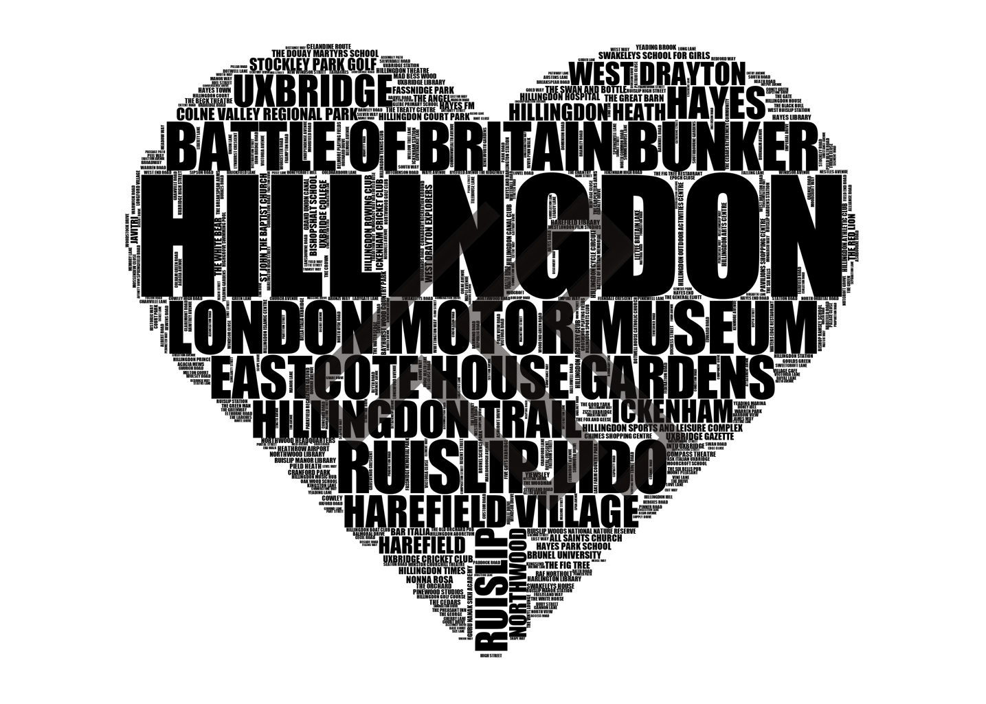 Hillingdon - Premium Typographic Word Cloud Prints, Posters & Gifts