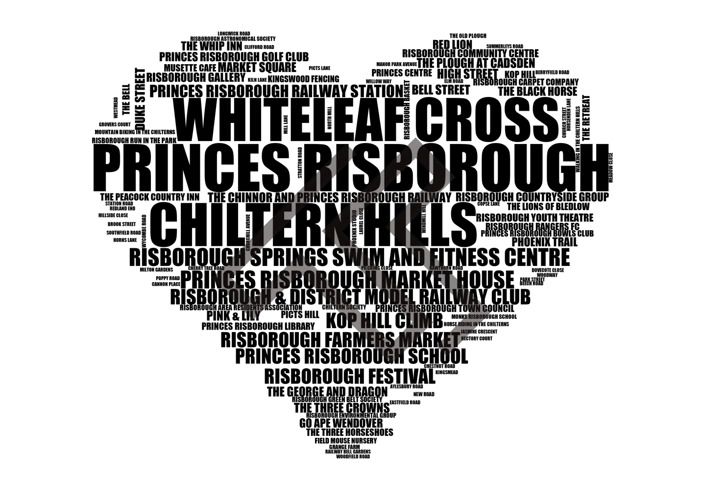 Princes Risborough - Premium Typographic Word Cloud Prints, Posters & Gifts