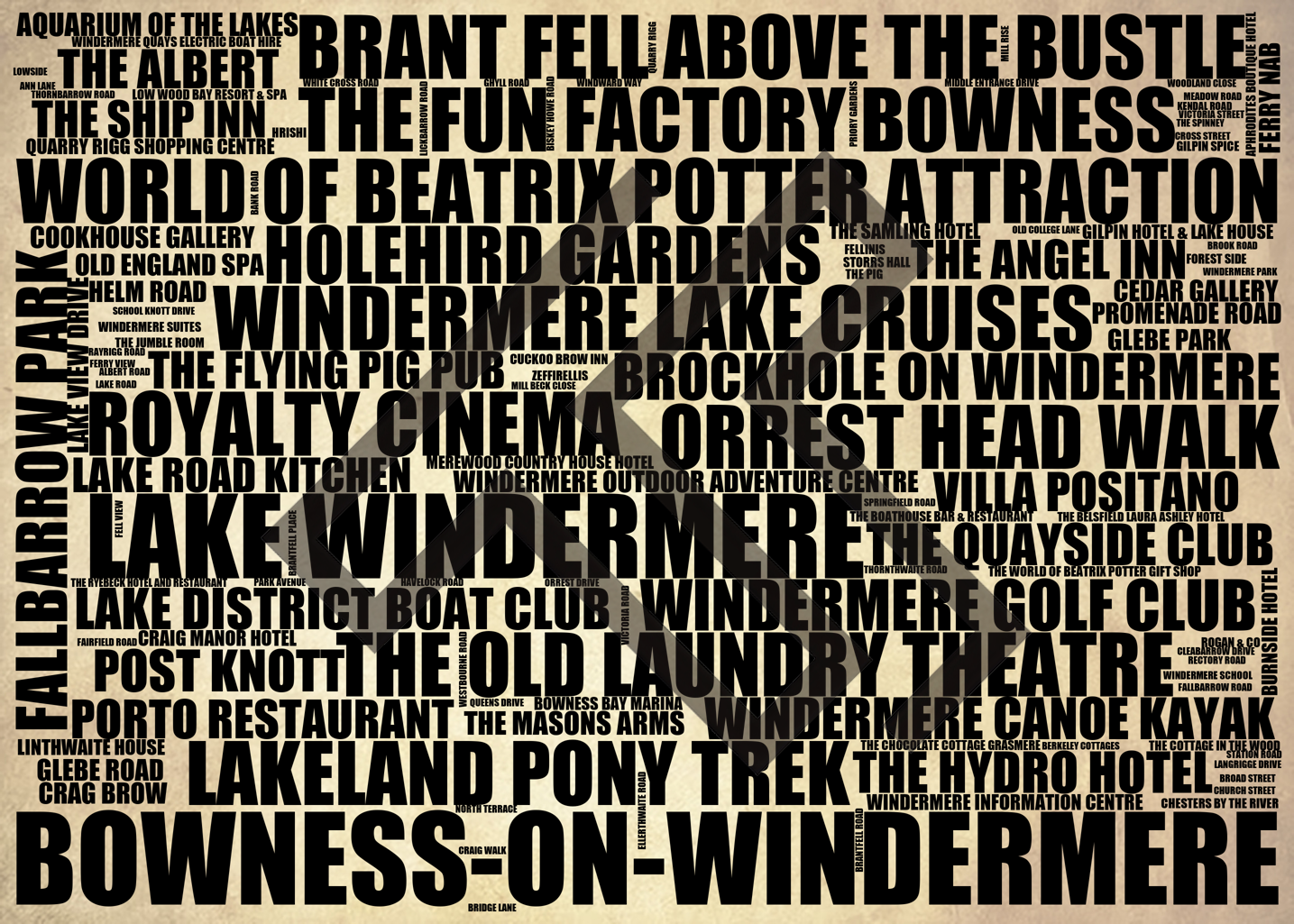 Bowness-on-Windermere - Premium Typographic Word Cloud Prints, Posters & Gifts