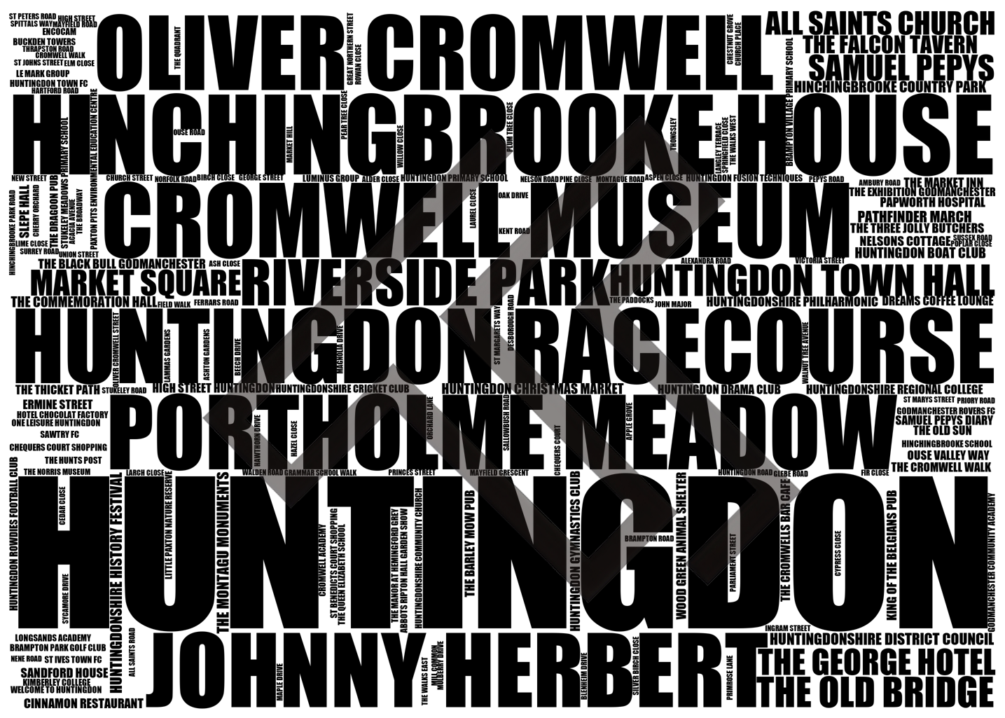 Huntingdon - Premium Typographic Word Cloud Prints, Posters & Gifts