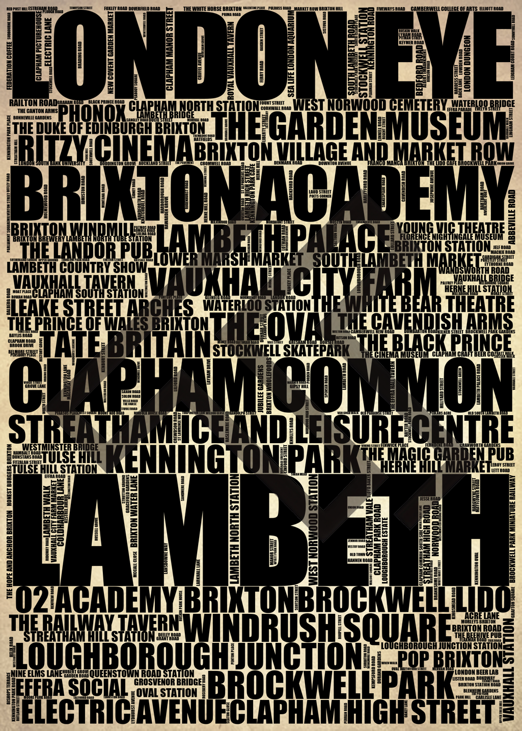 Lambeth - Premium Typographic Word Cloud Prints, Posters & Gifts
