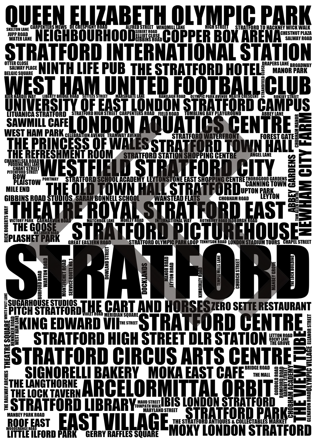 Stratford - Premium Typographic Word Cloud Prints, Posters & Gifts