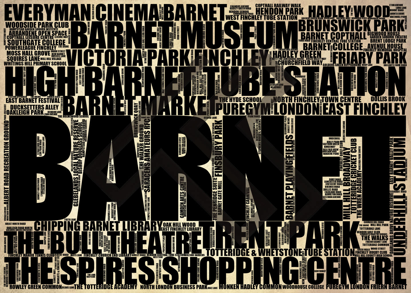 Barnet - Premium Typographic Word Cloud Prints, Posters & Gifts