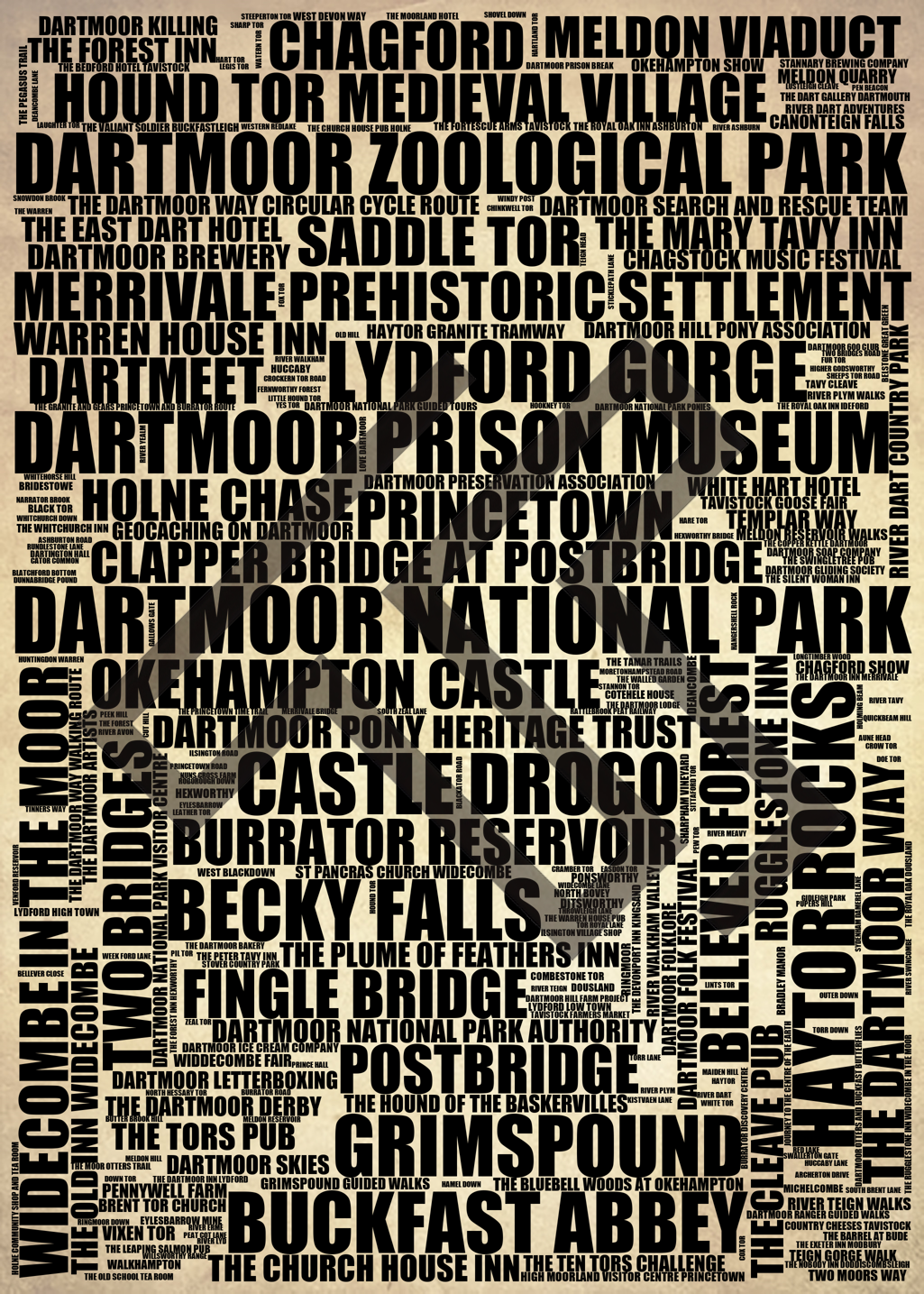 Dartmoor National Park - Premium Typographic Word Cloud Prints, Posters & Gifts