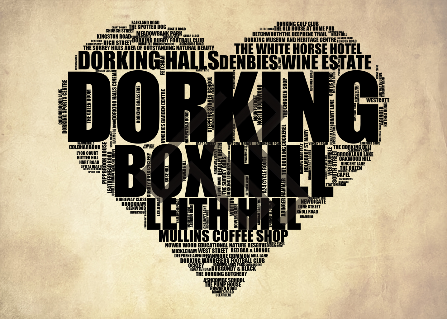 Dorking - Premium Typographic Word Cloud Prints, Posters & Gifts