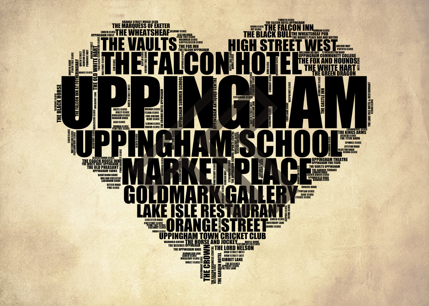 Uppingham - Premium Typographic Word Cloud Prints, Posters & Gifts