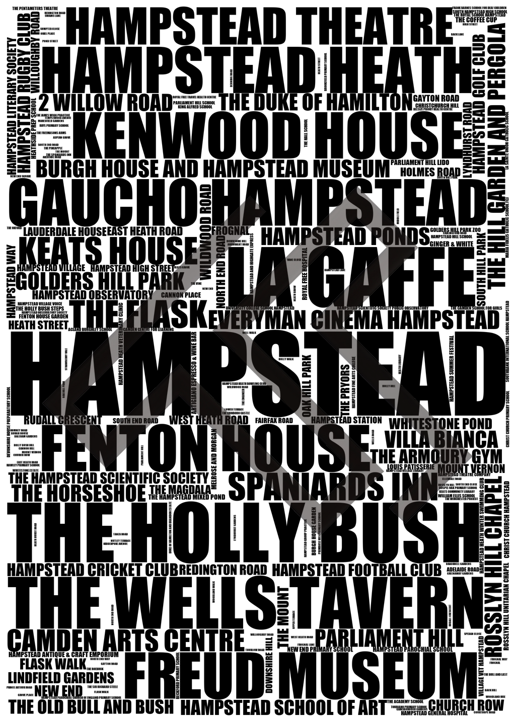 Hampstead - Premium Typographic Word Cloud Prints, Posters & Gifts