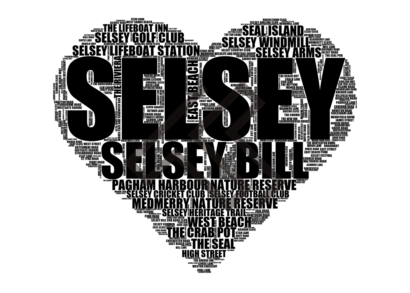 Selsey - Premium Typographic Word Cloud Prints, Posters & Gifts