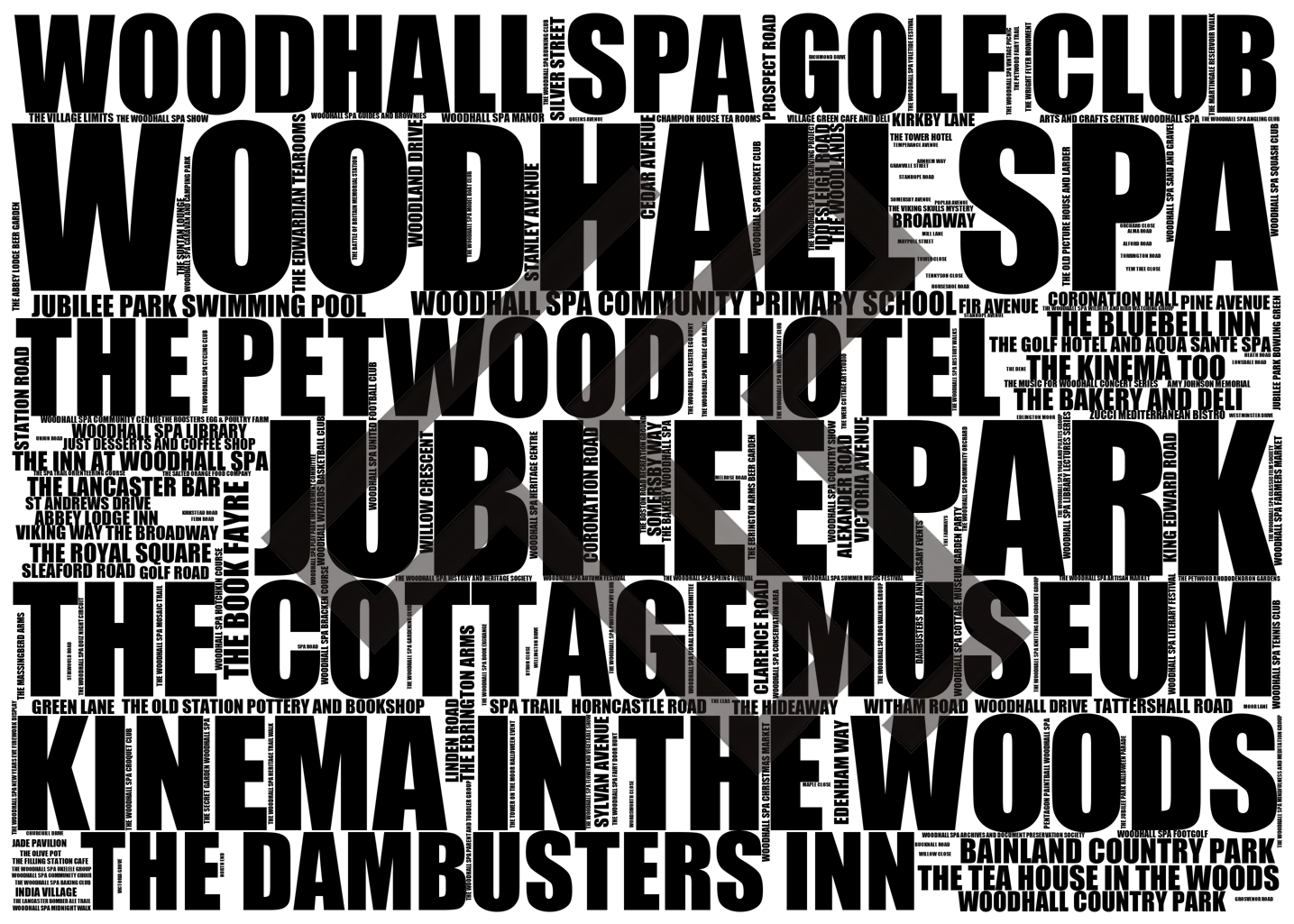 Woodhall Spa - Premium Typographic Word Cloud Prints, Posters & Gifts