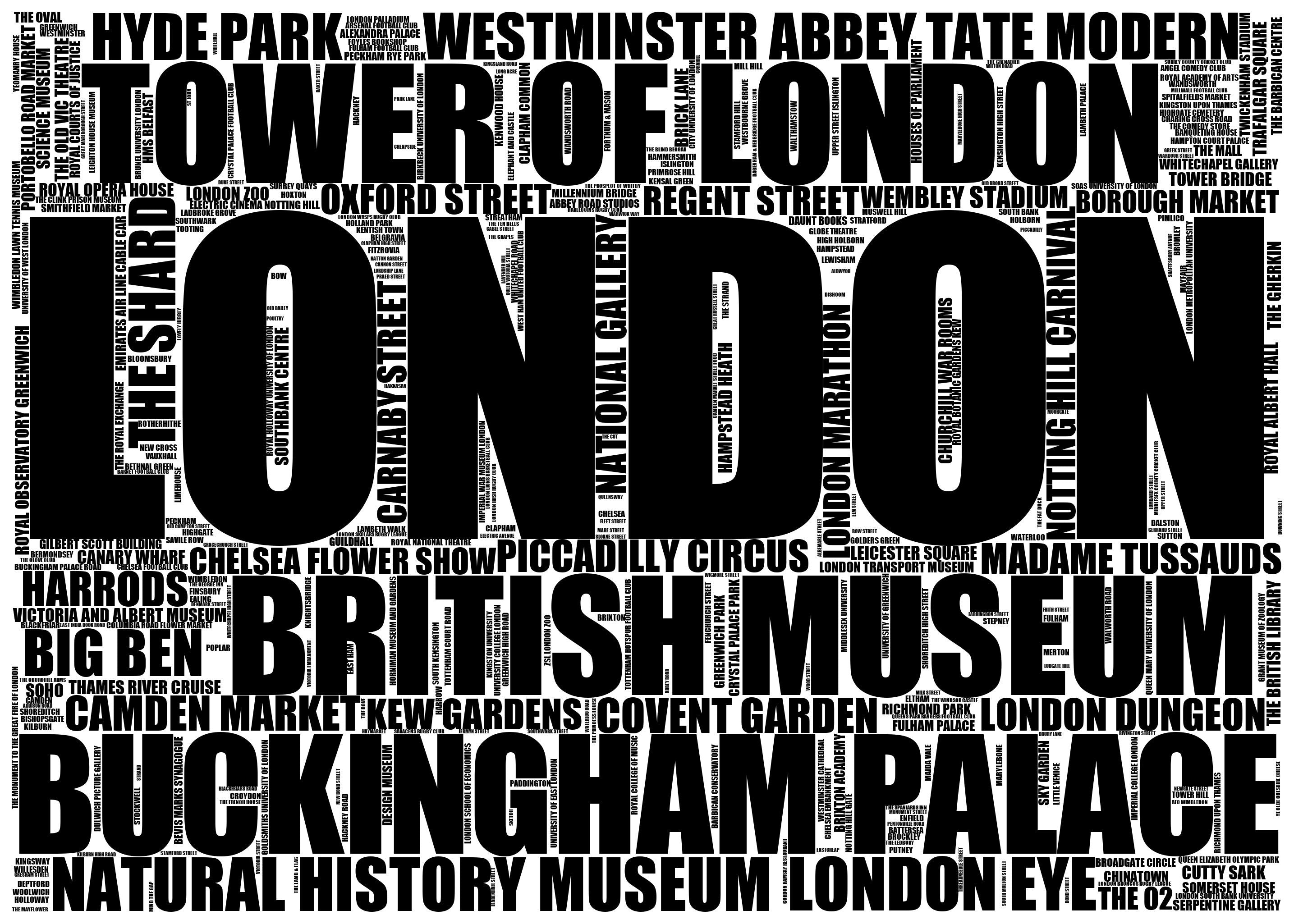 London - Premium Typographic Word Cloud Prints, Posters & Gifts