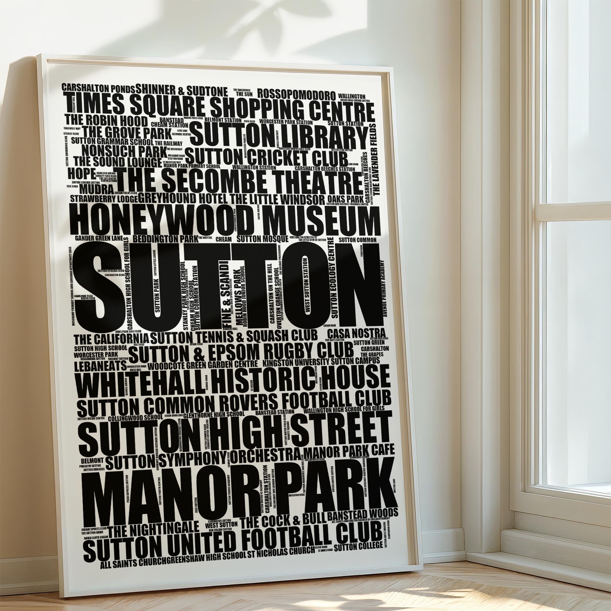 Sutton - Premium Typographic Word Cloud Prints, Posters & Gifts