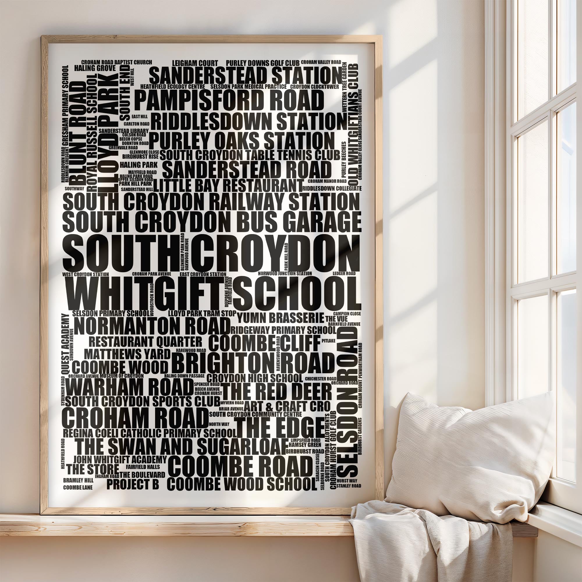 South Croydon - Premium Typographic Word Cloud Prints, Posters & Gifts