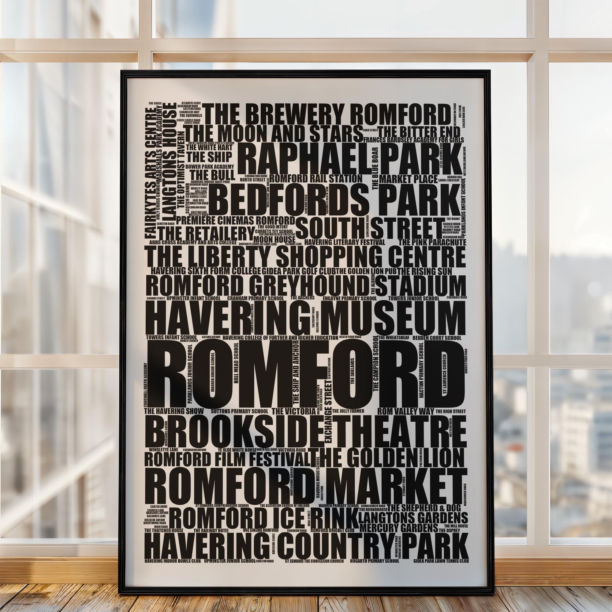 Romford - Premium Typographic Word Cloud Prints, Posters & Gifts