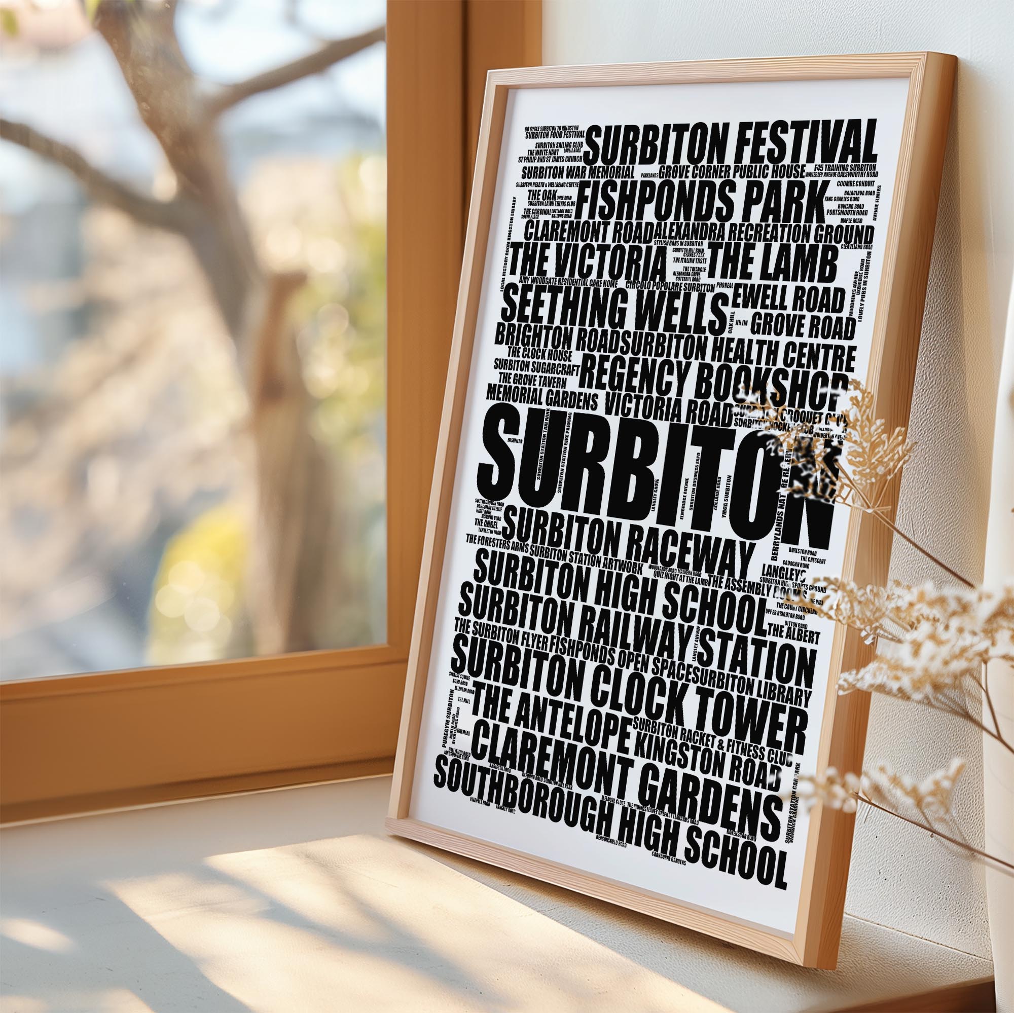 Surbiton - Premium Typographic Word Cloud Prints, Posters & Gifts