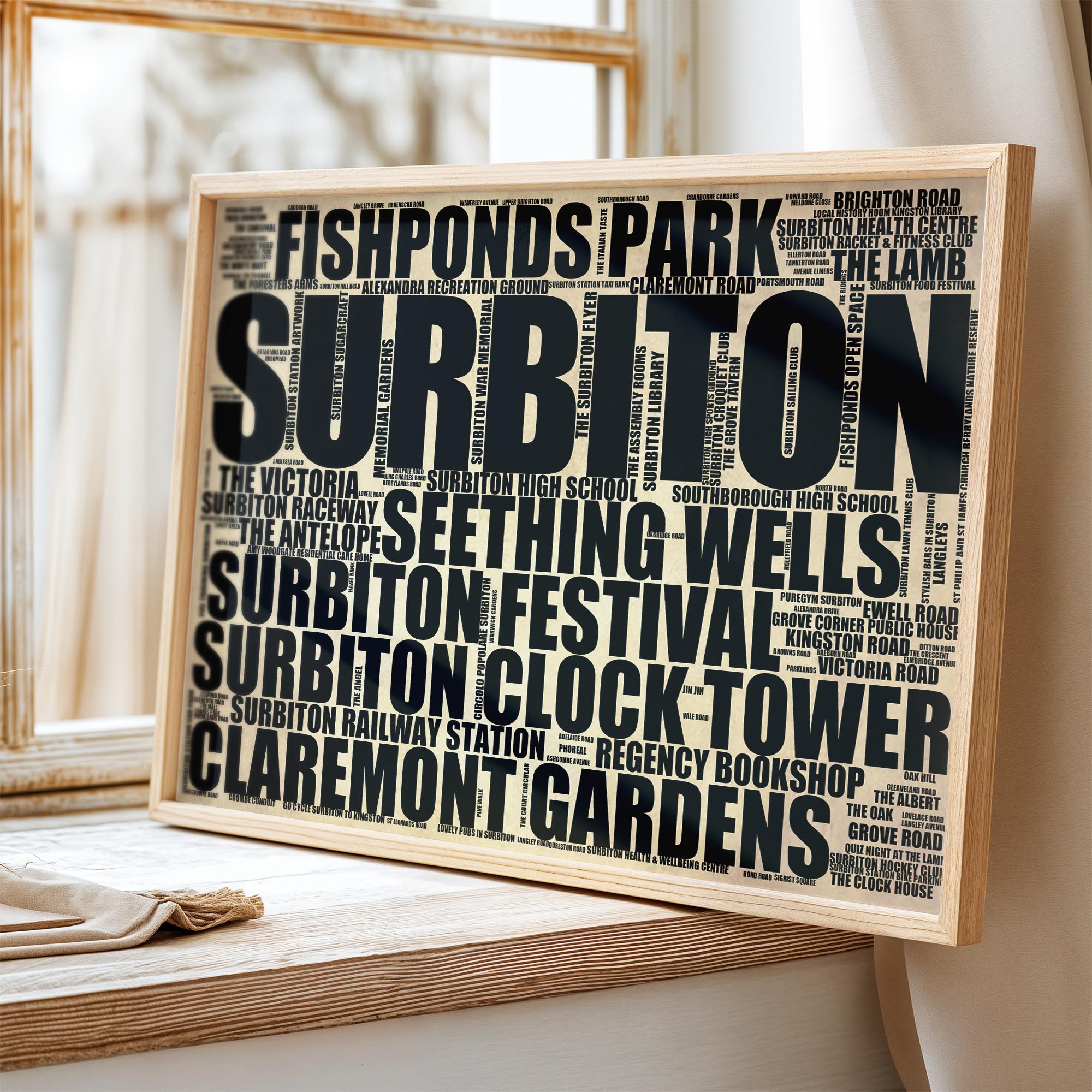 Surbiton - Premium Typographic Word Cloud Prints, Posters & Gifts