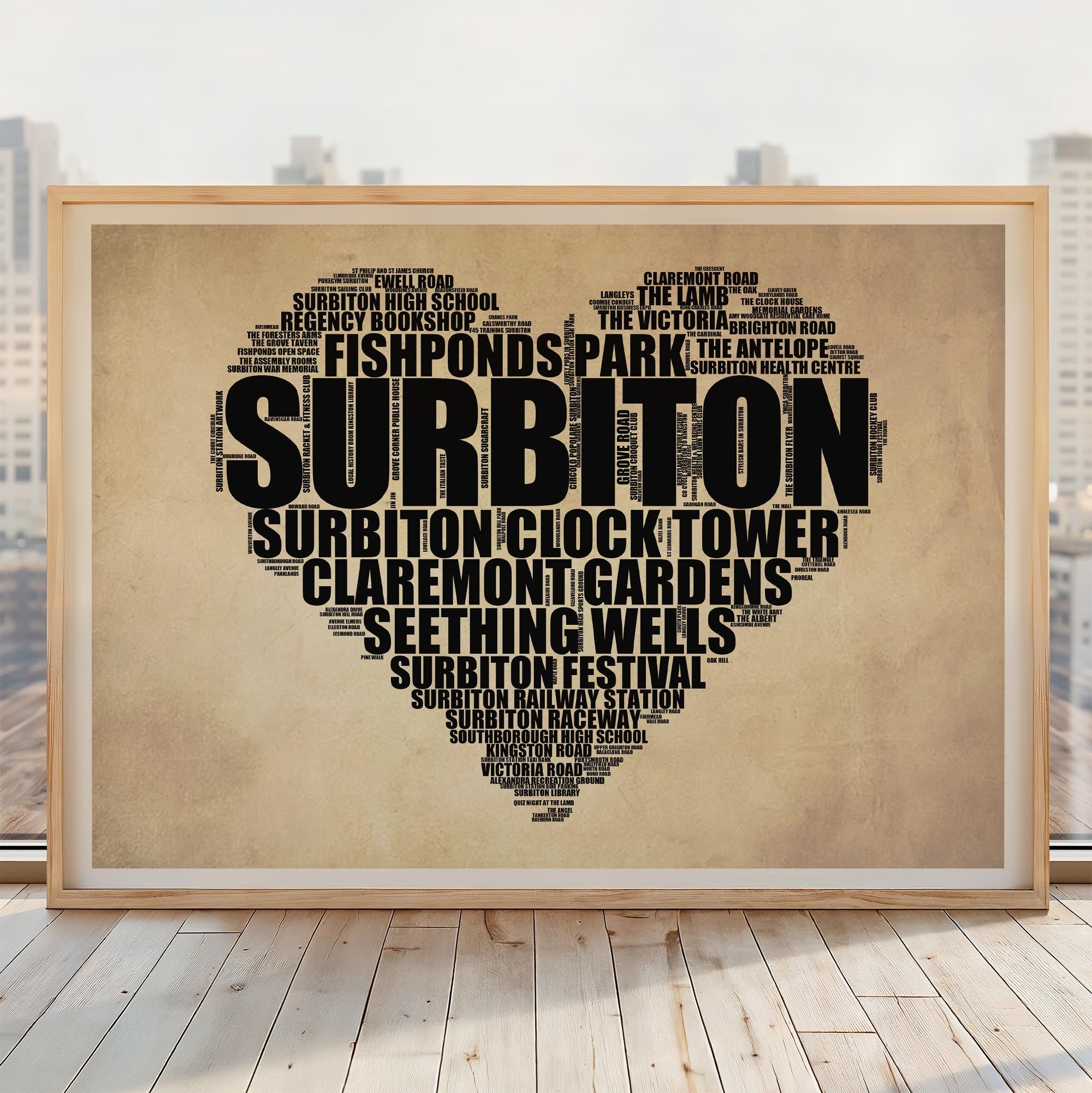 Surbiton - Premium Typographic Word Cloud Prints, Posters & Gifts