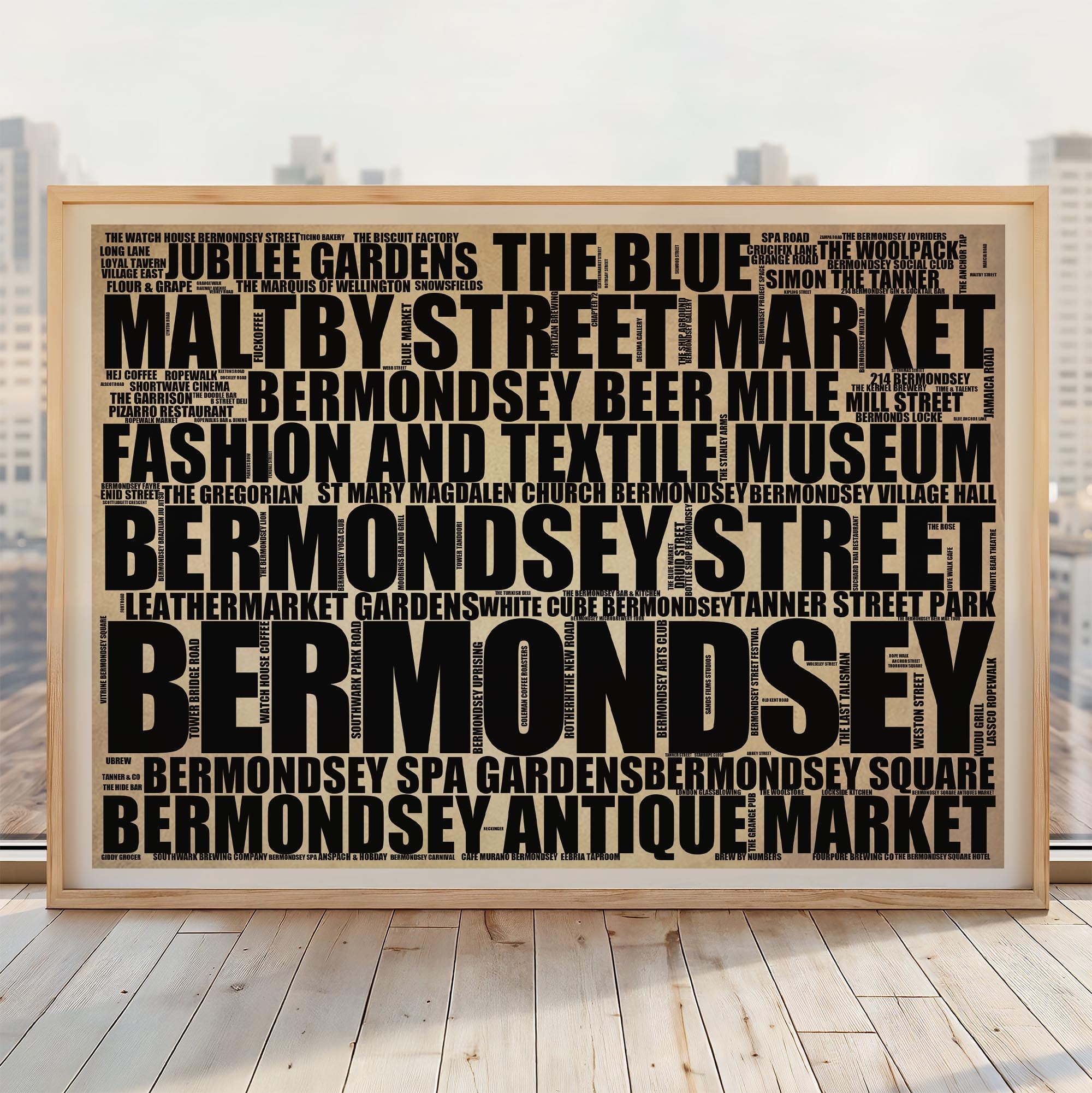 Bermondsey - Premium Typographic Word Cloud Prints, Posters & Gifts