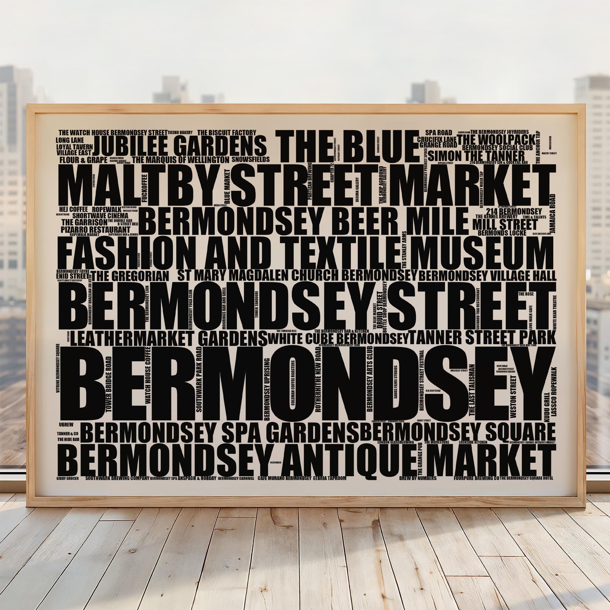 Bermondsey - Premium Typographic Word Cloud Prints, Posters & Gifts