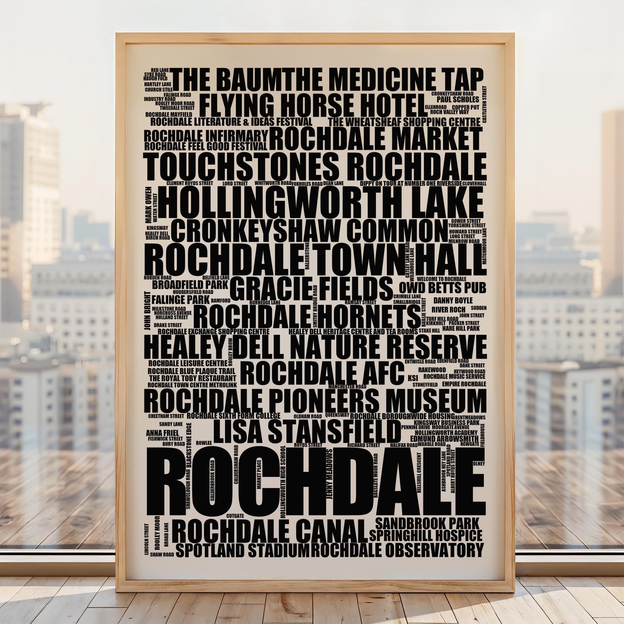Rochdale - Premium Typographic Word Cloud Prints, Posters & Gifts