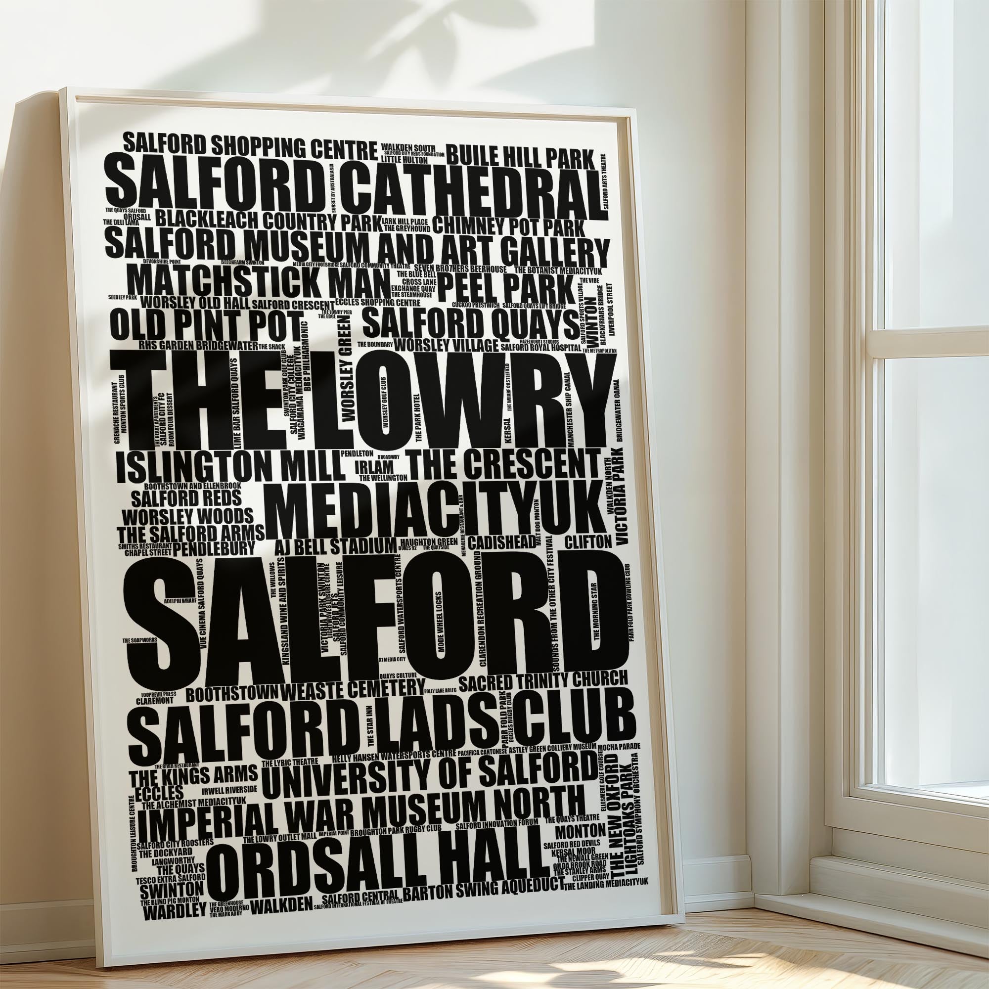 Salford - Premium Typographic Word Cloud Prints, Posters & Gifts
