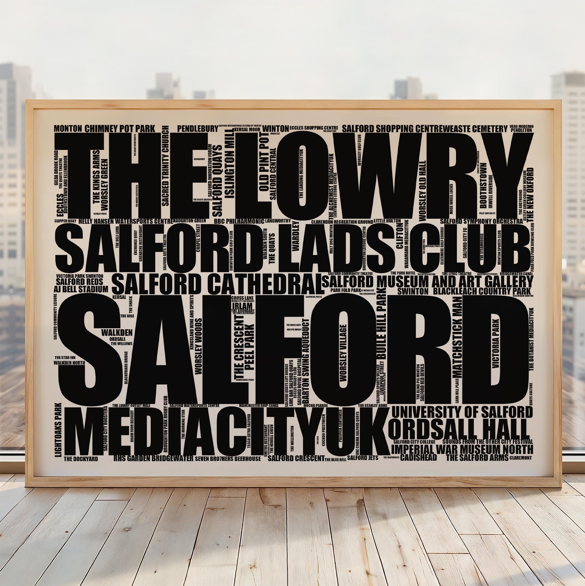 Salford - Premium Typographic Word Cloud Prints, Posters & Gifts