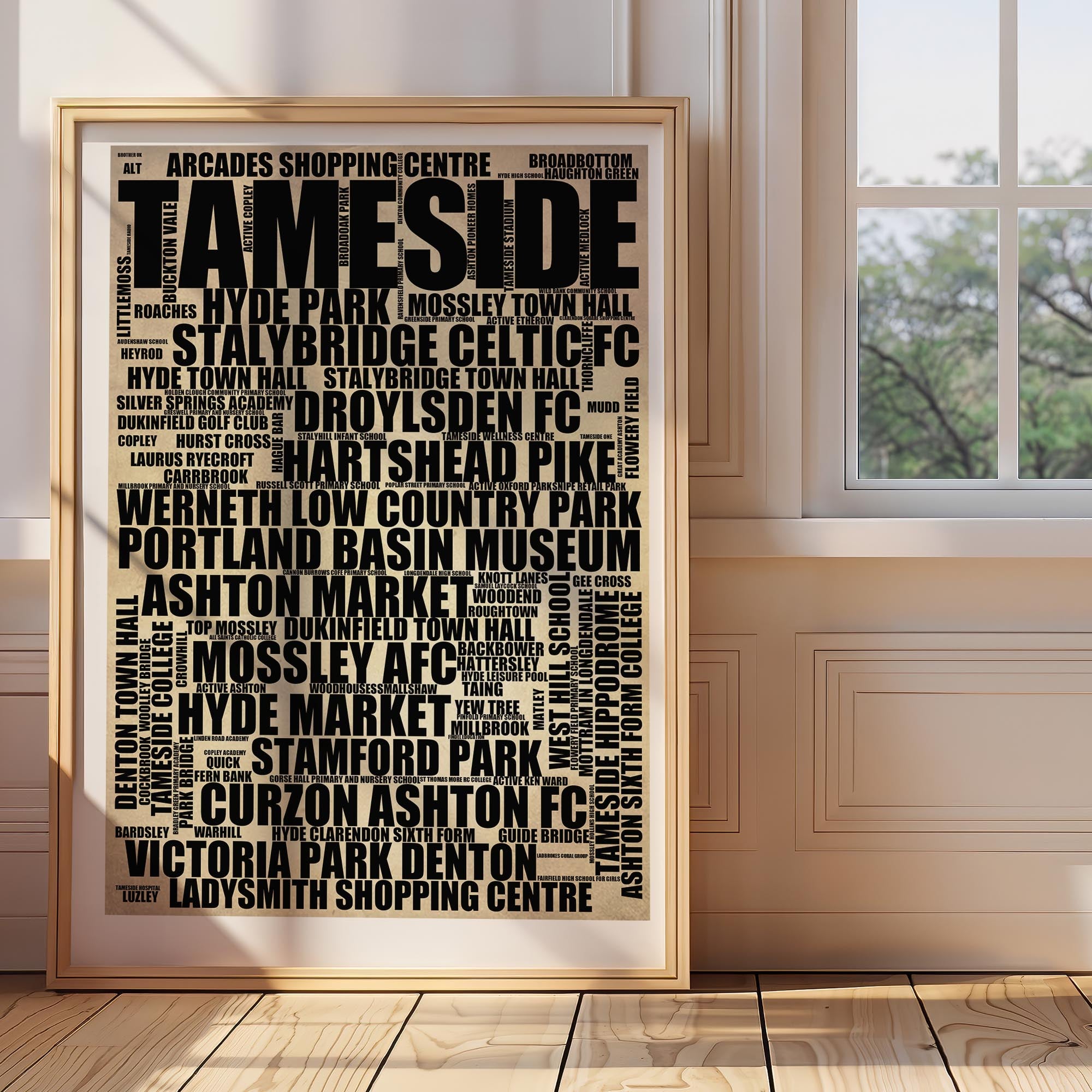 Tameside - Premium Typographic Word Cloud Prints, Posters & Gifts