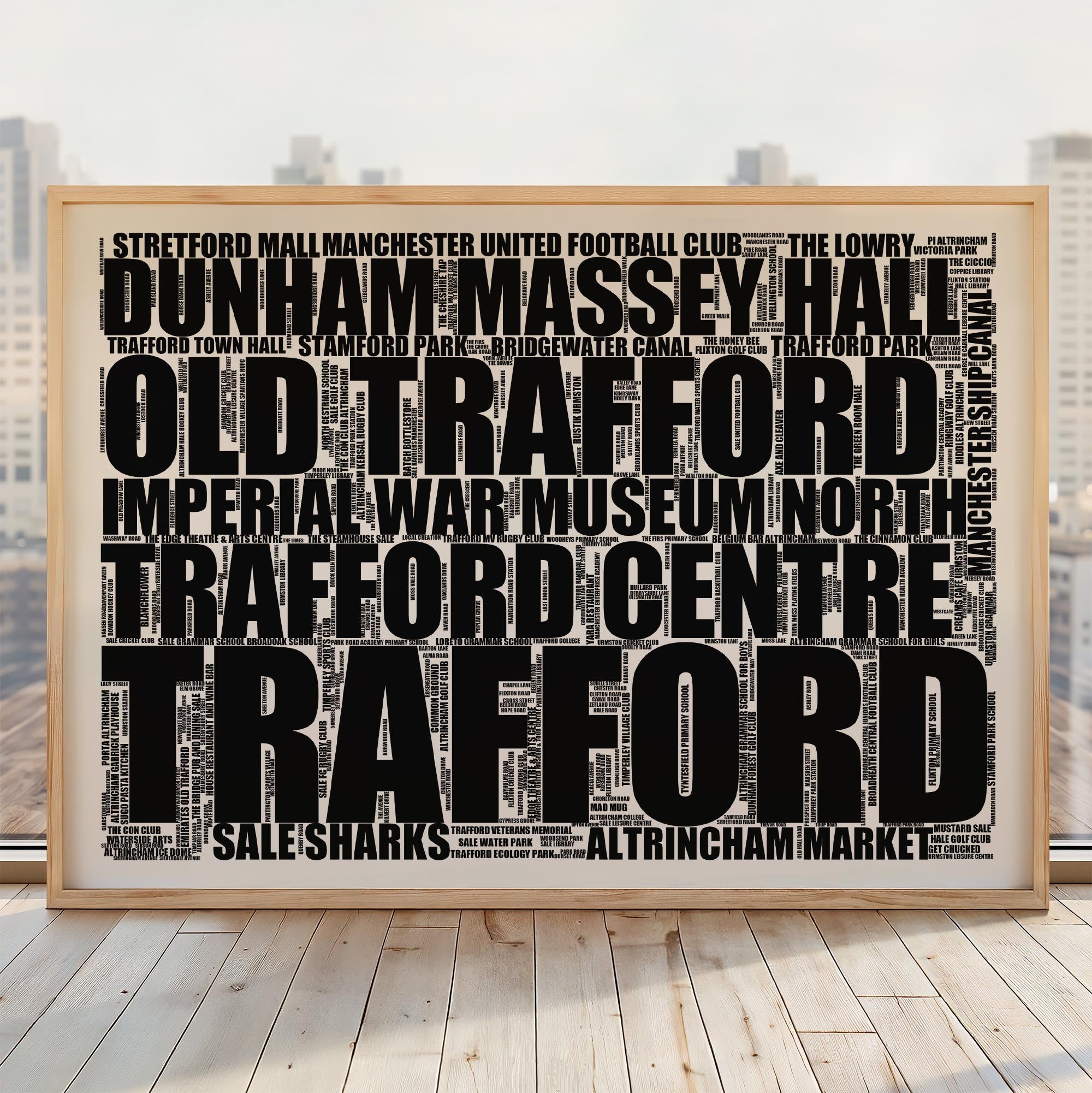 Trafford - Premium Typographic Word Cloud Prints, Posters & Gifts