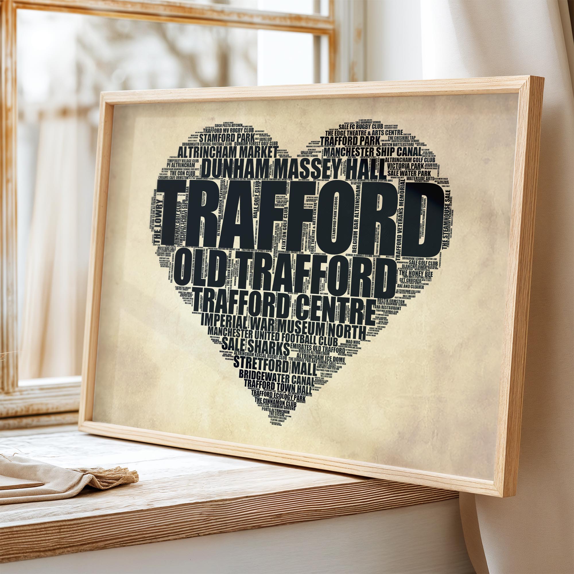 Trafford - Premium Typographic Word Cloud Prints, Posters & Gifts