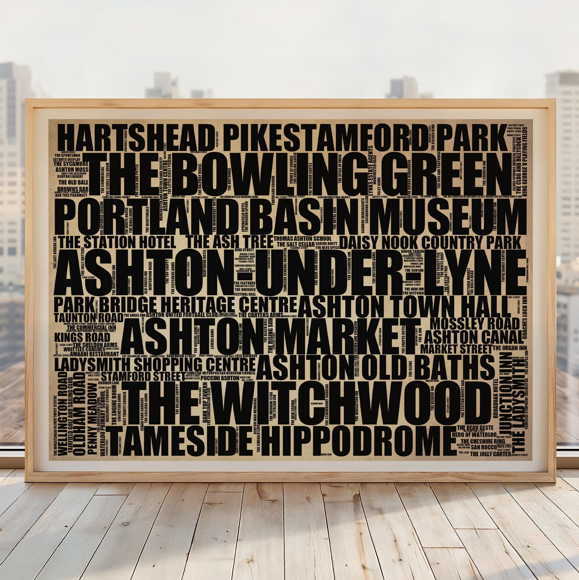 Ashton-under-Lyne - Premium Typographic Word Cloud Prints, Posters & Gifts