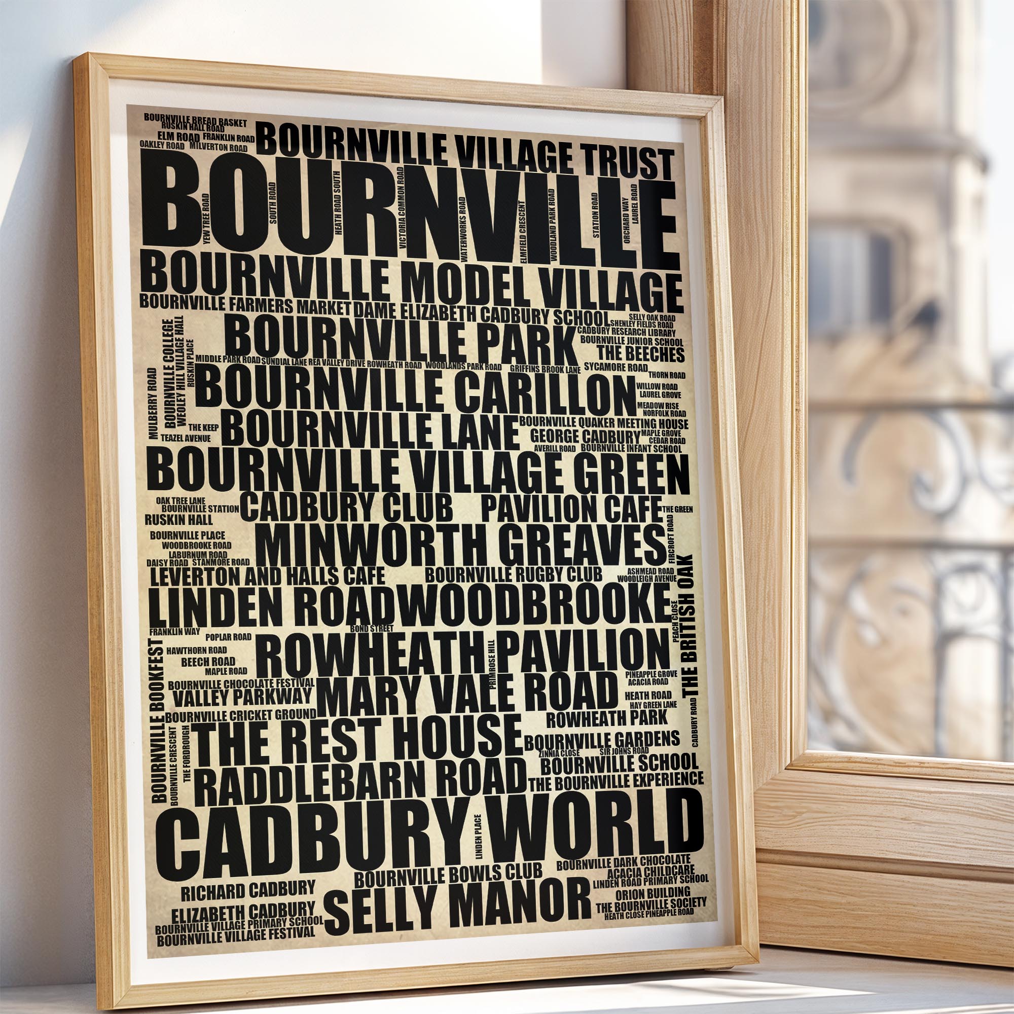 Bournville - Premium Typographic Word Cloud Prints, Posters & Gifts