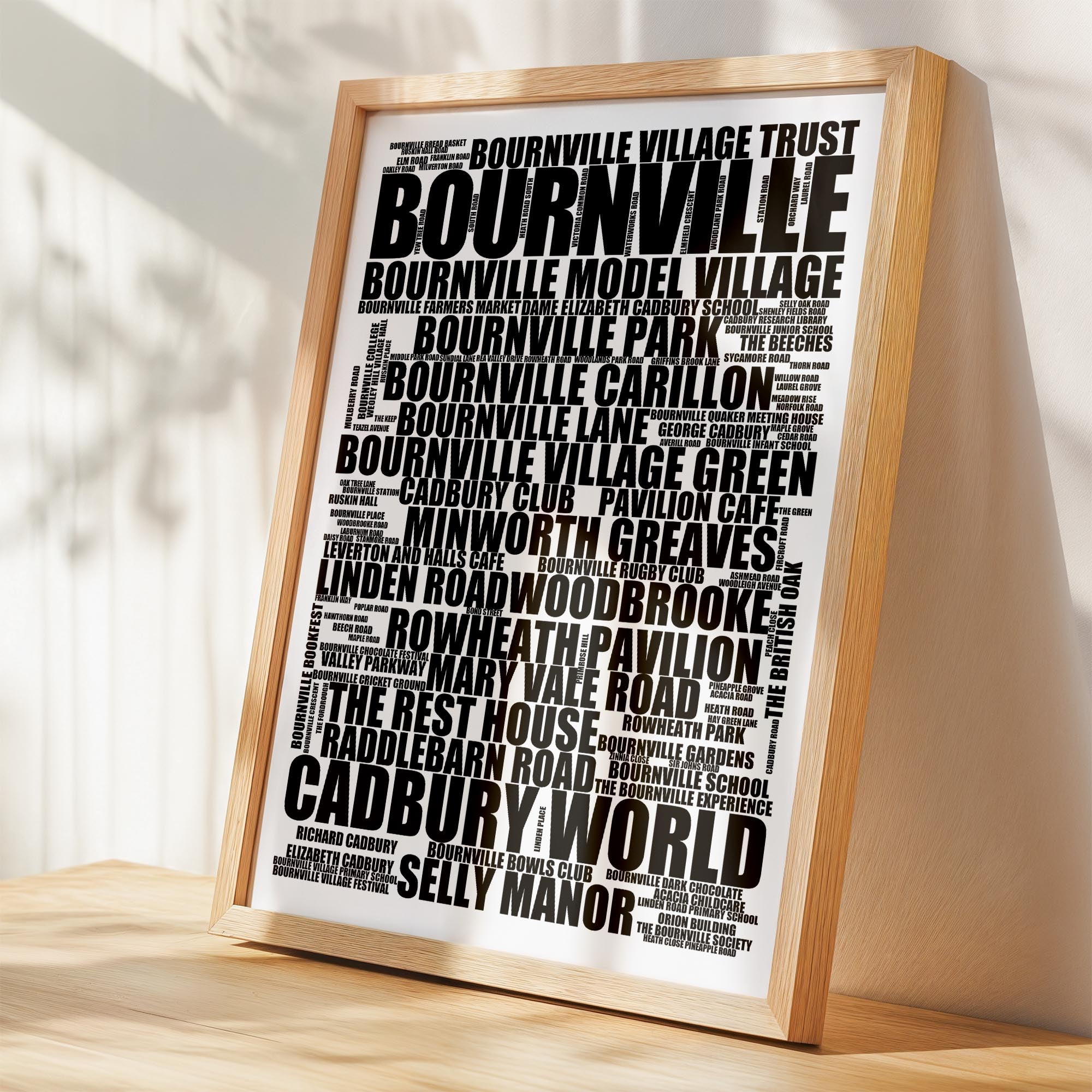 Bournville - Premium Typographic Word Cloud Prints, Posters & Gifts