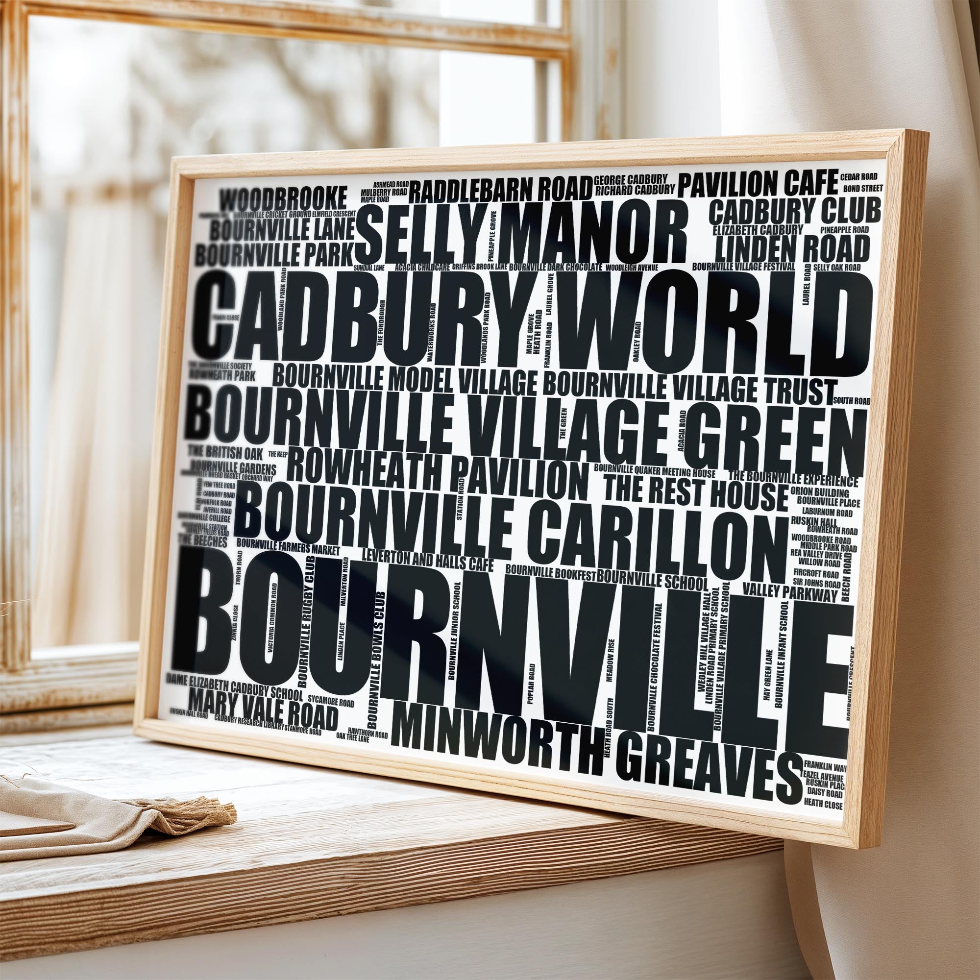 Bournville - Premium Typographic Word Cloud Prints, Posters & Gifts