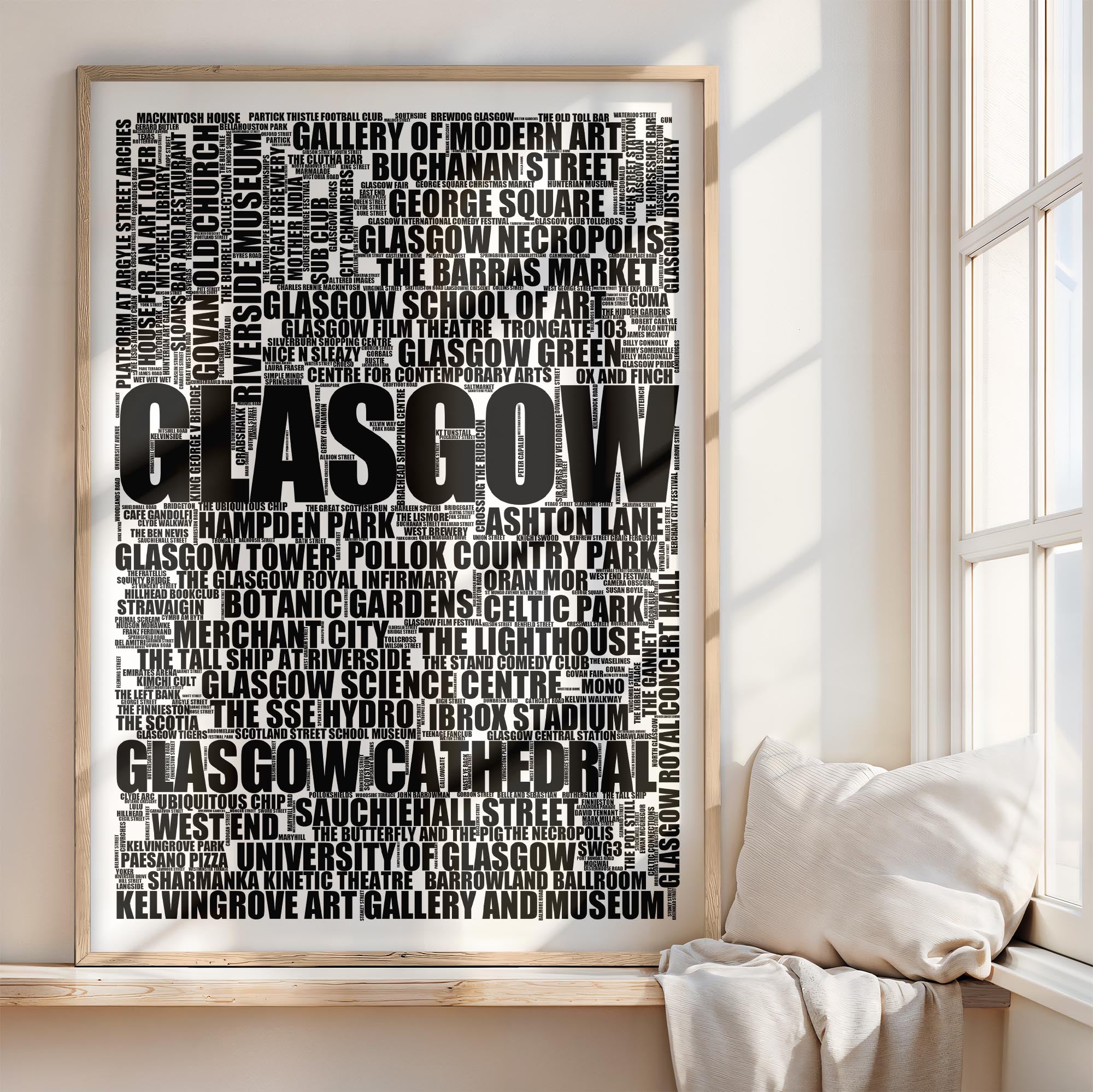 Glasgow - Premium Typographic Word Cloud Prints, Posters & Gifts