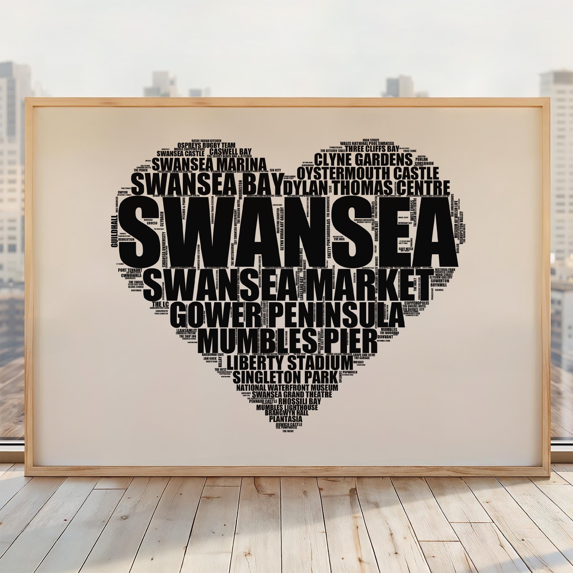 Swansea - Premium Typographic Word Cloud Prints, Posters & Gifts